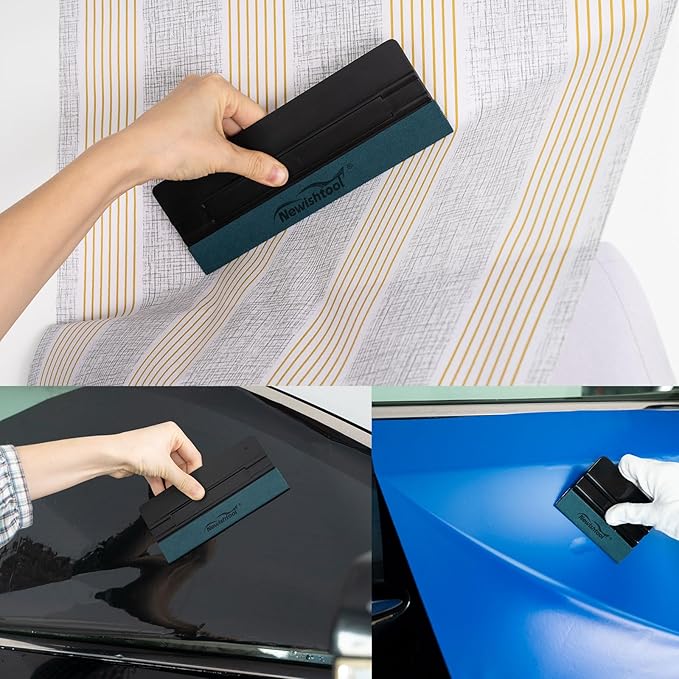 NEWISHTOOL 7 In 1 Vinyl Squeegee Tool, Different Sizes Plastic Scraper Cards with Micro Fiber Suede Felt Edge Felt Squeegee Set for Wallpaper Smoothing, Car Wrapping, Window Tinting and PPF Installing