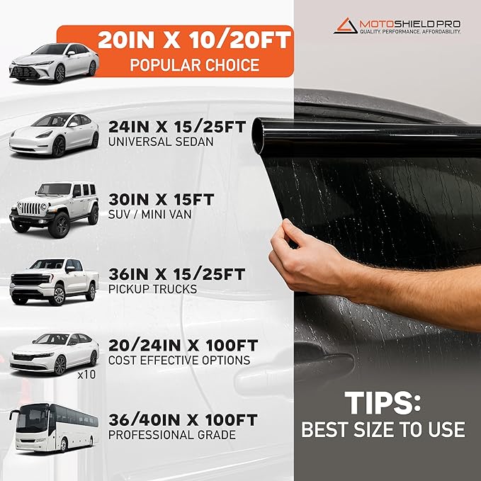MotoShield Pro 75% VLT Nano Ceramic Window Tint for Car 30” in x 25’ ft 2PLY Roll High Heat Rejection & Glare Reduction Auto Tint Privacy Film, Rejects up to 99% IRR, 99% UV Blocking, Easy DIY Shrink