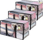 Vieshful 3 Pack Clear Comforter Storage Bag, 60L Clothes Storage Bag with Zipper Closet Organizer, Plastic Storage Containers