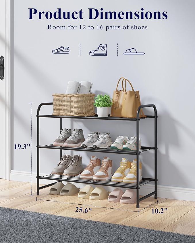 Kitsure Shoe Rack - Stainless Steel Shoe Organizer, Sturdy Shoe Rack for Closet and Front Door Entrance, Free Standing Shoe S