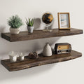 Fun Memories Floating Shelves for Wall Decor Set of 2-30 Inch Solid Elm Wood Live Edge - Rustic Walnut Wall Shelves with Invi