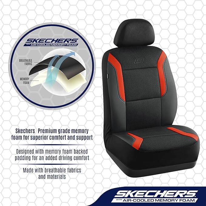 Skechers Memory Foam Leather Car Seat Covers, Air Cool Mesh Thick Seat Covers, Car Seat Covers Front Seats, Airbag Compatible