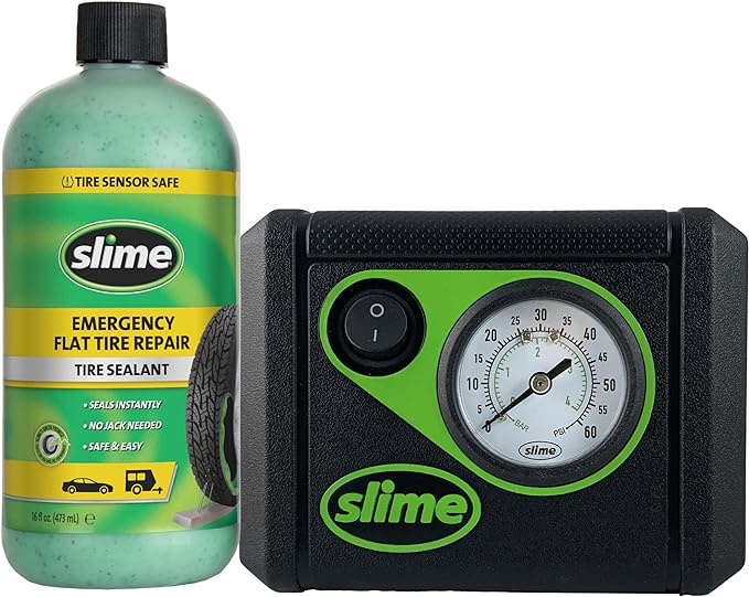 Slime 50107 Flat Tire Puncture Repair, Smart Spair, Emergency Kit For Car Tires, Includes Sealant And Tire Inflator Pump, Sui