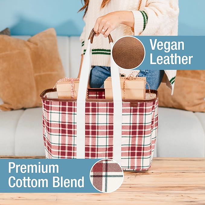 CleverMade Collapsible LUXE Tote - Reusable Grocery Shopping Storage Bag Organizer w/Handles Reinforced Bottom
