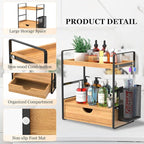 LEMIKKLE Bathroom Counter Organizer with Drawer and Basket,Wood Countertop Organizer for Bathroom Decor Makeup Tray for Perfu