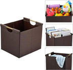 HOONEX Large Collapsible Storage Bins, Linen Fabric, 2 Pack, Storage Baskets with Wooden Carry Handles and Sturdy Heavy Cardb