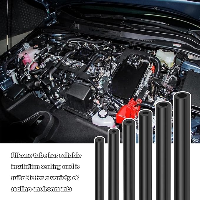 6PCS 5Ft Vacuum Hose Automotive,Silicone Vacuum Hose with ID 1/8" 5/32" 3/16" 1/4" 5/16" 3/8",130PSI Max Pressure Vacuum Line