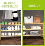 BMOSU 3-Tier Bamboo Extended Shoe Rack Premium Stackable Shoe Shelf Storage Organizer for Hallway Closet Living Room Entryway