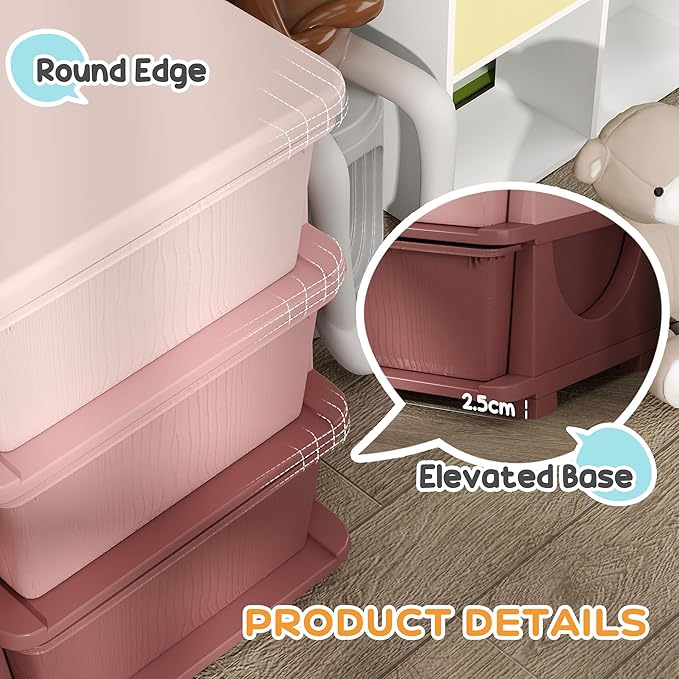 Qaba 3 Tier Kids Storage Unit, 3 Drawer Chest Toy Organizer Plastic Bins for Kids Bedroom Nursery Kindergarten Living Room fo