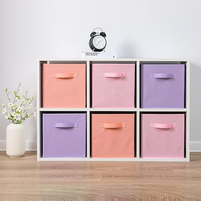 Stero Fabric Storage Bins 6 Pack Fun Colored Durable Storage Cubes with Fabric Handles Foldable Cube Baskets for Home, Kids R