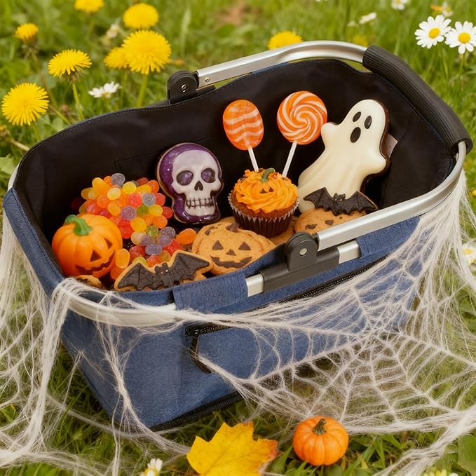 Picnic Basket, SIYUAN Shopping Basket with Handle 22L Collapsible Grocery Basket Portable Folding Basket for Marketing Reuasb