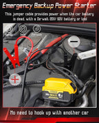 Jumper Cables Compatible with Dewalt 20v Battery, Jumper Starter with Adapter (Battery not Included), Portable Automotive Booster Cables Power for Car Jump Starting Using Tool