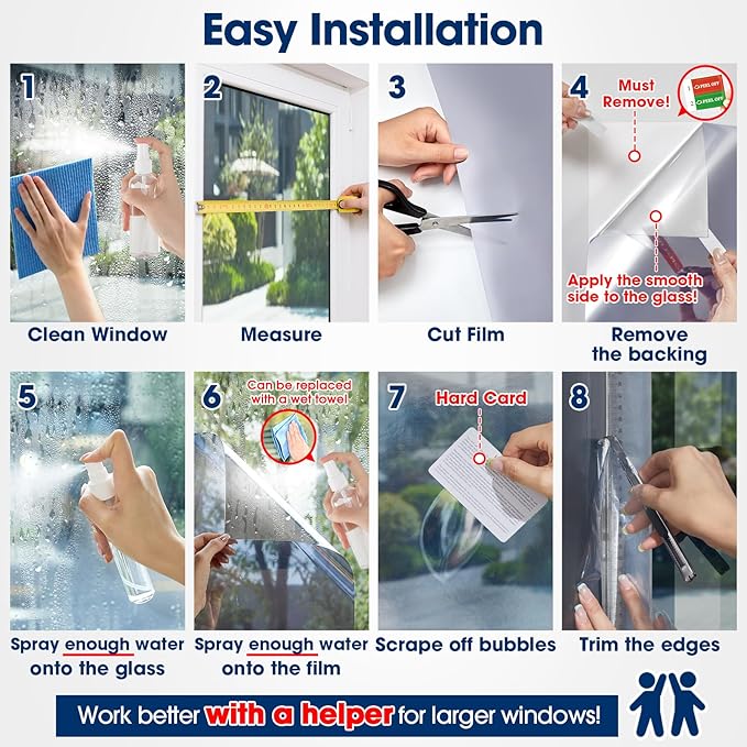 Coavas One Way Privacy Window Film, Sun Blocking Window Film See Out Not in, Heat Control Window Tint for Home, Anti UV Static Cling for Windows Office Door (Silver-Silver, 23.6 x 157.5 Inch)
