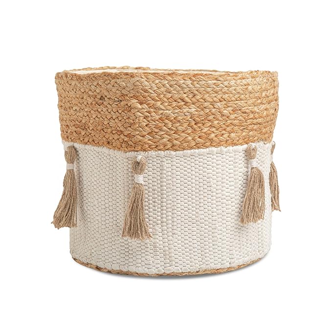 Crane Baby Boho Safari Nursery Decor Baby Storage Bin, Cotton & Jute Collapsible Fabric Basket Organizer, 13X12 Jute 13 X 12 