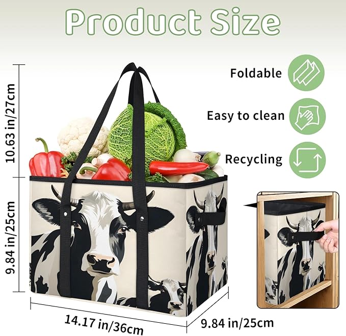Reusable Grocery Bags Heavy Duty Shopping Bags Foldable Large Tote Bags with Long Handles & Hard Bottom