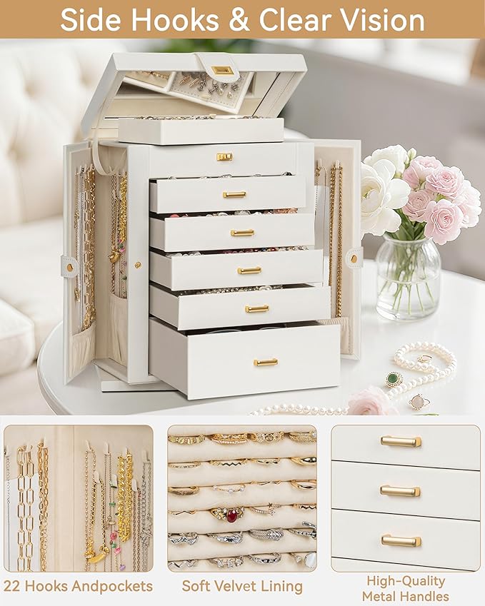 AKOZLIN Jewelry Box 6-Tier Organizer Functional 360° Rotating Jewelry Storage Case for Women Girls Ring Necklace Earring Brac