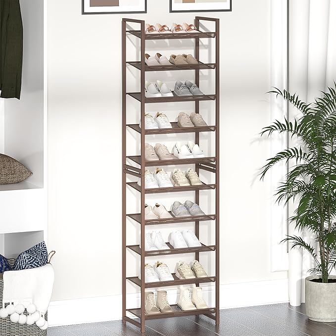 10 Tier Shoe Rack, Tall Metal Shoe Storage with Adjustable Shelves, Holds 20-25 Pairs, Stackable Shoe Stand for Garage Hallwa