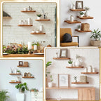 Pinkunn 4 Pcs Floating Shelves for Wall Wooden Live Edge Shelf Wall-Mounted Natural Solid Wood Bedroom Kitchen Storage Living