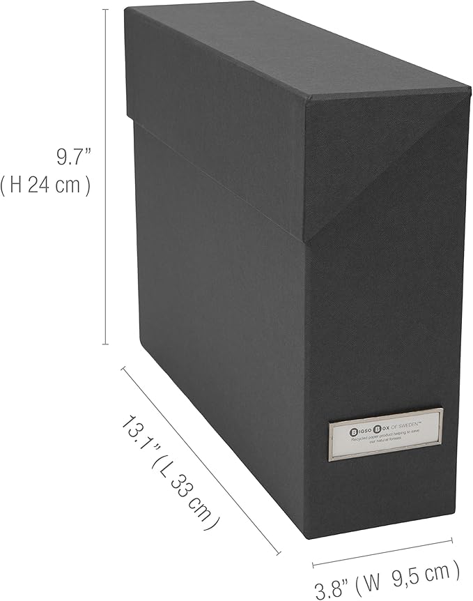 Bigso Lovisa Fiberboard Label Frame 12 File Storage Box - Document Organizer for Important Paperwork - Durable Hanging File B