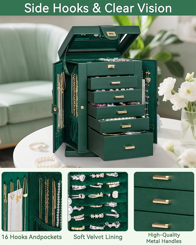 AKOZLIN 360° Rotating Jewelry Box 6-Tier Organizer Functional Jewelry Storage Case for Women Girls Ring Necklace Earring Brac