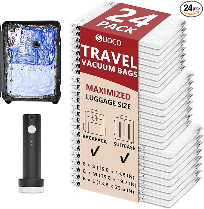 Travel Vacuum Bags for Clothing with Rechargeable Electric Pump, Compression Packing Cubes Organizer Storage for Luggage Suit
