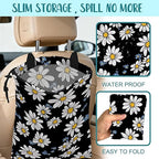 Car Trash Bag White Daisies Blue Flowers Leak-Proof Car Garbage Bag with Drawstring Foldable Canvas Trash Bin with Adjustable Buckle for Car Accessories, Travelling, Camping