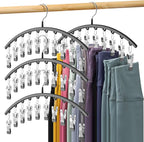 Legging Organizer for Closet, Metal Yoga Pants Hangers 4 Pack w/10 Clips Holds 40 Leggings, Space Saving Hanging Closet Organ