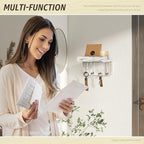 Rebee Vision Farmhouse Key Holder Wall Mount - Decorative Key and Mail Holder for Wall with Small Floating Shelf and 4 Key Ho