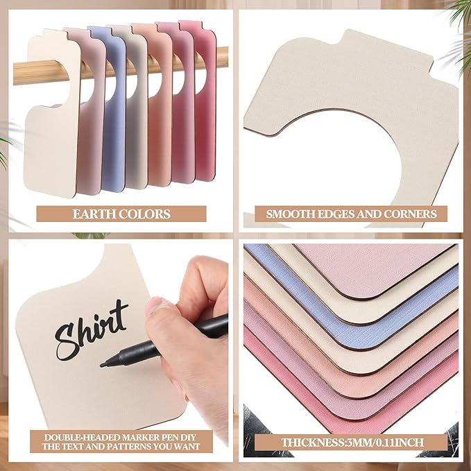 Patelai 14 Pcs Blank Wooden Clothing Rack Divider with Marker Pen Closet Blank Organizers Hanger Separators Hanging Closet Di