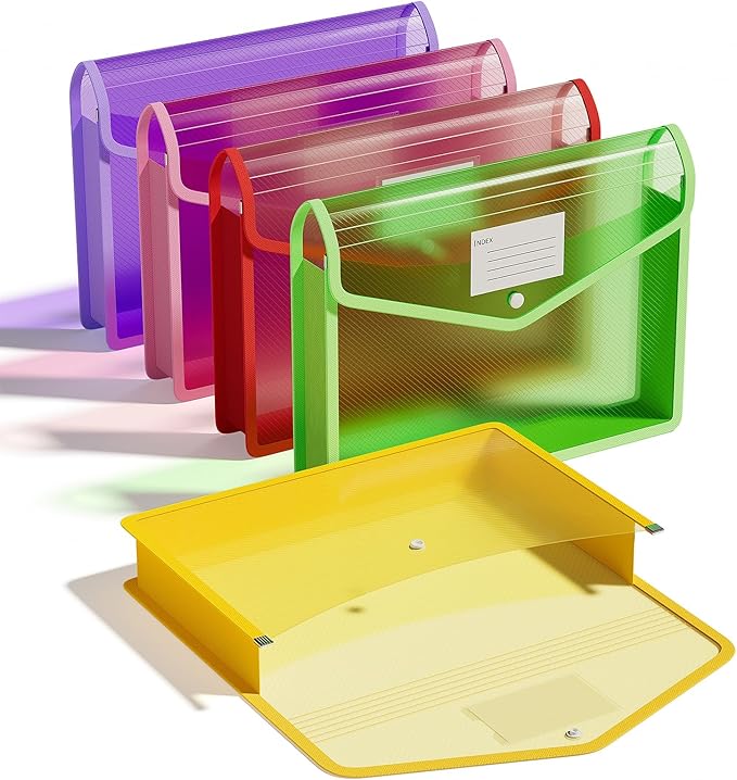 ThinkTex Plastic Expanding File Folders, Transparent Envelopes with Snap Closure, Suitable for Home, Office, School, Large Ca