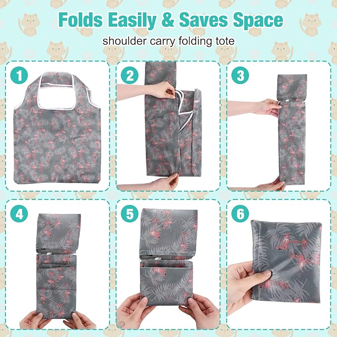 Eccliy 24 Pieces Reusable Grocery Bags Polyester Shopping Bags for Groceries Multi Colors Reusable Foldable Shopping Tote(Animal Style)