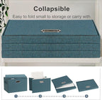 Graciadeco Large 17" 36 Quart Collapsible Stackable Storage Bins with Lids, 3 Packs Blue-Green Linen Fabric Closet Boxes with