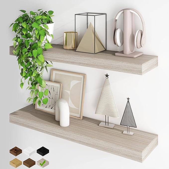 Fun Memories Floating Shelves for Wall, 32Inch Floating Shelves Set of 2, Hanging Shelf with Invisible Brackets, Wood Shelves