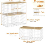2 Pack Stackable Closet Organizers and Storage, 4 Cube Closet Shelves with Wood Top Board for Extra Clothes Storage, Small Me