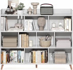 Furinno Claude Book Shelf, 10-Cube Mid Century Style Bookshelf, Bookcase, Storage Organizer with Wood Legs, 9.4" x 55.1" x 45