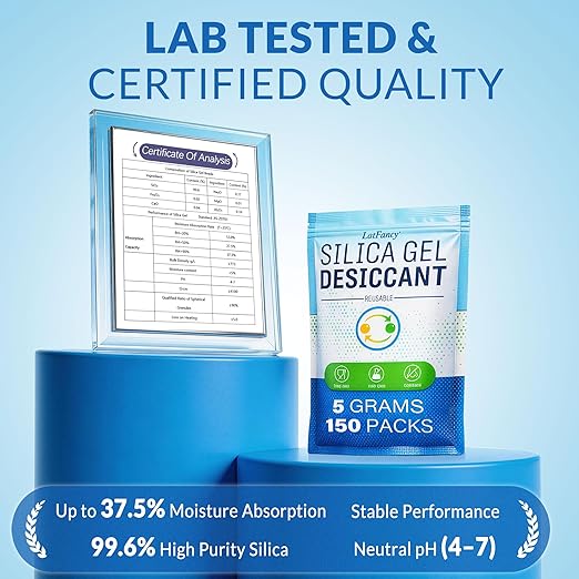 Silica Gel Packets 5 Gram 150 Pack, Color-Indicating Rechargeable Desiccant Packs Moisture Absorber for Food Storage, Electro