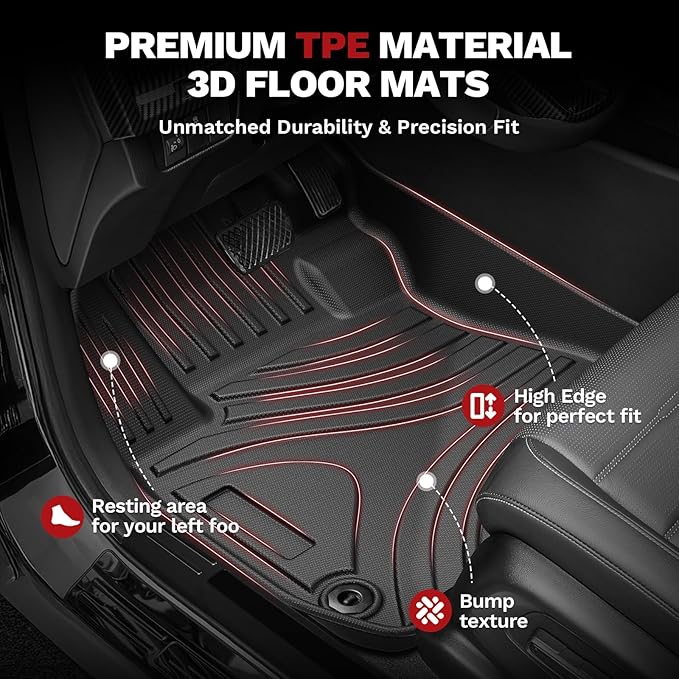 Powerty Floor Mats for Honda CR-V 2023 2024 2025 2026 (Include Hybrid) Accessories All Weather Car Floor Mats, 3D TPE Anti-Slip Liners for Car, 1st & 2nd Row Black