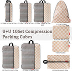 U+U 10 Set Compression Packing Cubes - Ultralight Travel Organizers with Laundry Bag and Cosmetic Bag, Space-Saving Suitcase 