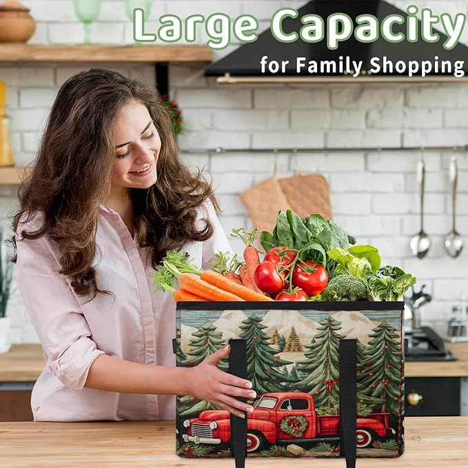 Reusable Grocery Bags Heavy Duty Shopping Bags Foldable Large Tote Bags with Long Handles & Hard Bottom