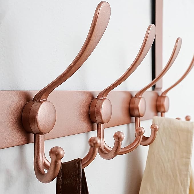 Dseap Over The Door Hook Hanger - Fits 1 3/8" to 1 3/4" Standard Doors | 5 Tri Hooks Heavy Duty Towel/Coat Rack | Door Organi