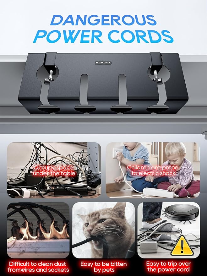NODOCA No Drill Under Desk Cable Management Tray, 17'' Wire Management, Punch-Free Clamp on, Metal Cable Tray, Wire Organizer
