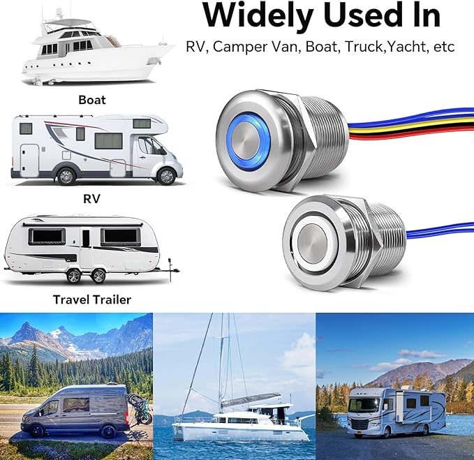 Acegoo RV 3 Way Dimmer Kit DC12V All-Aluminum 3-Way Dimming Switch for Boat Motorhome Camper Van Trailer Truck Car LED Strip Light, Multi Location On/Off/Dimming Switch, DC12-24V 6Amps (Sliver)