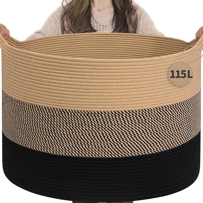 INDRESSME 115L Extra Large Blanket Basket for Apartment Décor, Woven Baby Laundry Hamper Shoe Basekts for Entryway, Wicker St