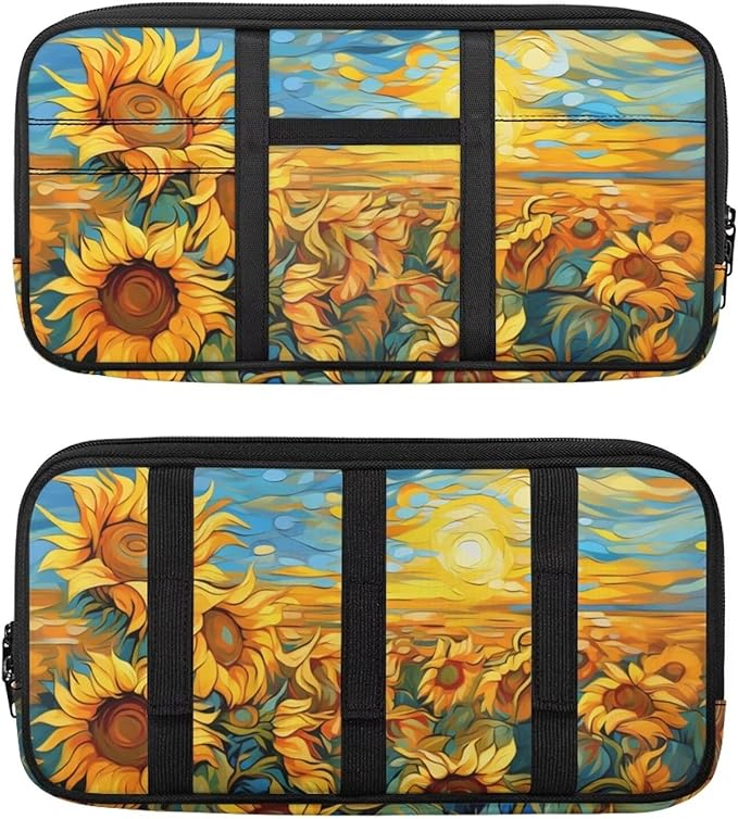 Sunflower Sun Visor Organizer Car Sunvisor Organizers Multi-pocket Visor Organizer Storage Pouch for Cars, Suvs & Trucks with Zippers Vehicle Accessories for Document, Card, Pen