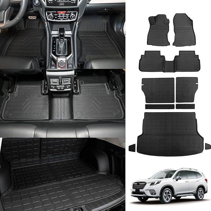 Floor Mats Compatible with 2019-2024 Subaru Forester Cargo Mat Trunk Liner TPE All Weather Back Seat Cover Protector 2023 Forester Accessories (Trunk Mat+Backrest Mats+Floor Mats)