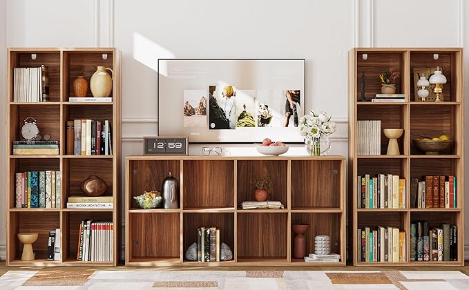 IROCNK Bookshelf, 8-Cube Storage Cube Shelf Organizer, Extra Thick Frame Horizontally & Vertically Reversible Bookcase with O
