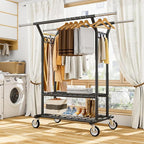 HYSEYY Heavy Duty Clothes Rack, Rolling Clothing Rack With Shelves Load 620 LBS, Double Rod Clothing Racks for Hanging Clothe