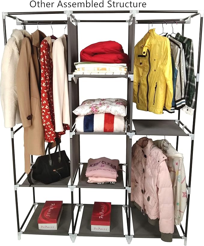 YOUUD Portable Closet 50 Inch Wardrobe for Hanging Clothes with Non-Woven Fabric Cover, 4 Hang Rods and 4 Storage Organizer S