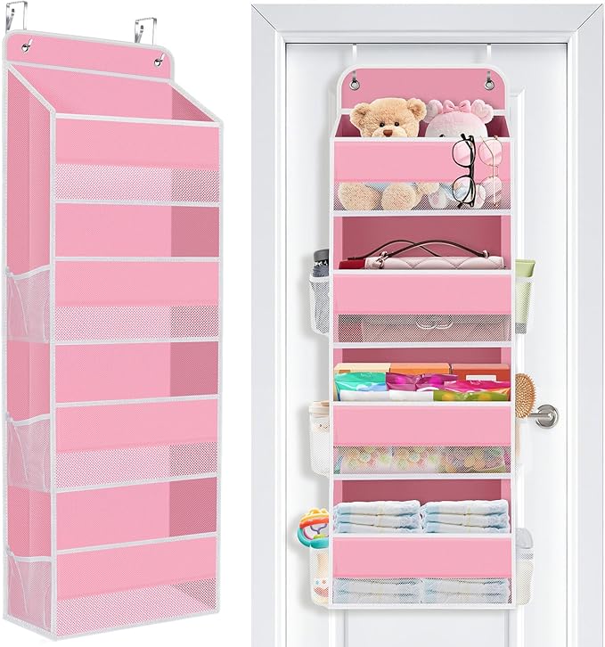 SpaceWhisper Over the Door Organizer, 4 Large Pocket Hanging Storage Organizer with 40lb Capacity, Space Saving for Nursery, 