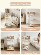 Fortella Baby Diaper Caddy, 3 Tier Rolling Storage Cart for Baby Essentials, Diaper Cart with Detachable Dividers, Storage & 